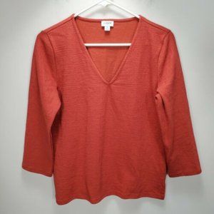 J Crew Factory Textured V Neck 3/4 Burnt Orange Top Womens Small AP650 recent